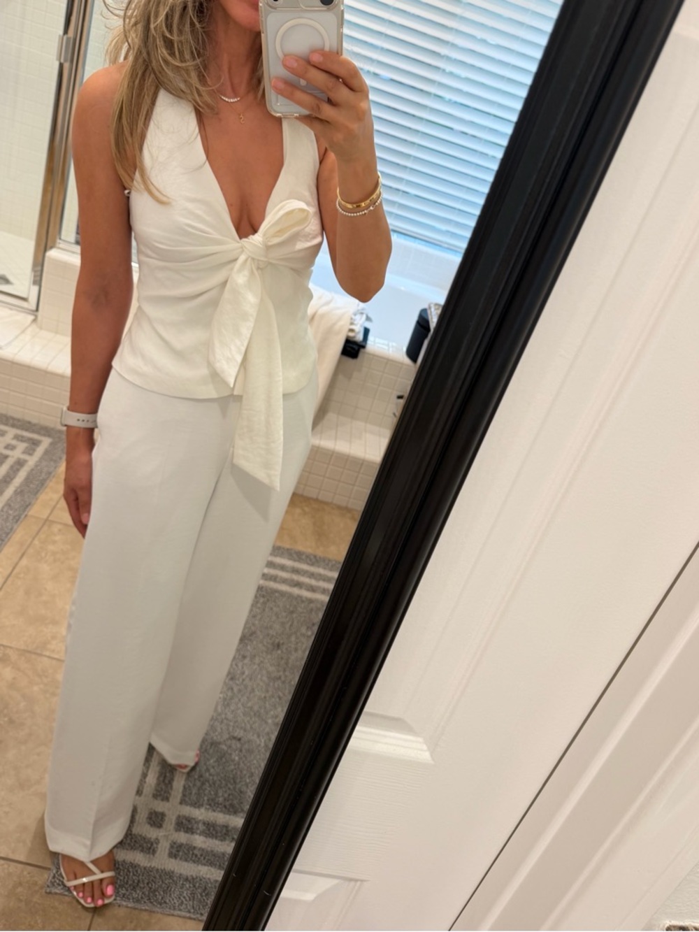 Zara White Linen Halter Tie-Front Top